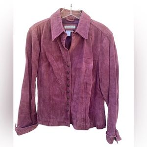 Real  Leather Suede Pretty Purple Dusty Pink Snap Jacket Coat Coldwater Creek